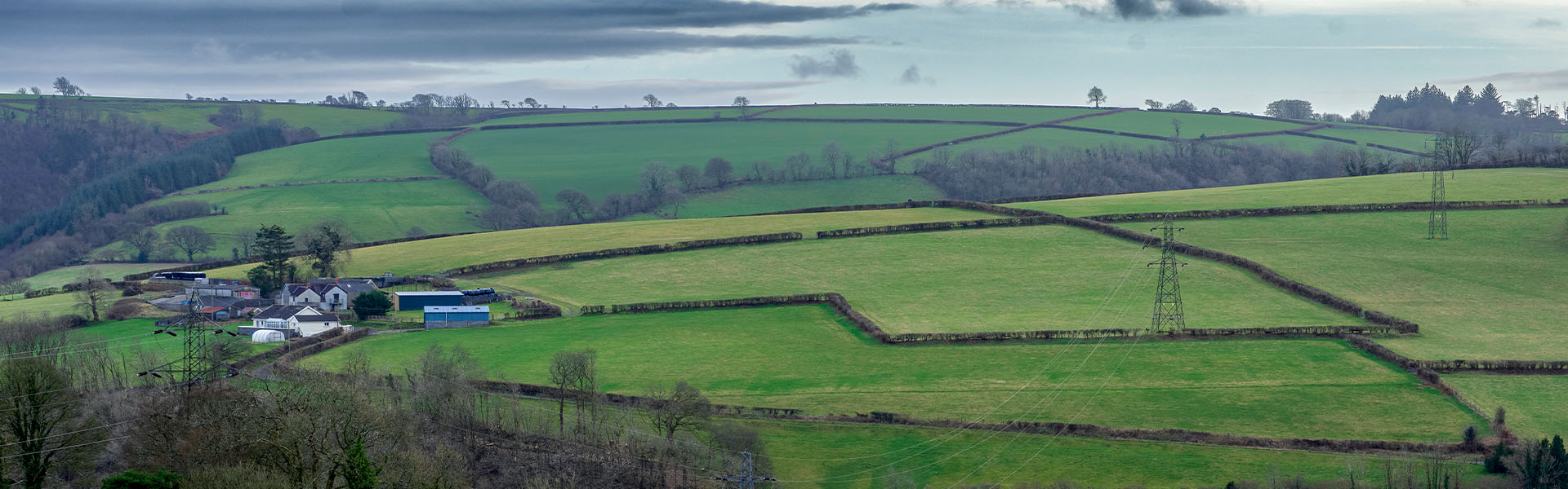 Landscape image with electricity pylons